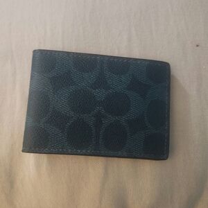 Coach Signature Print Blue Slim Bifold Wallet